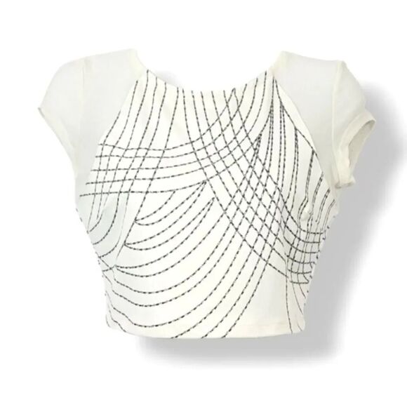 NEW Bebe 2 PC Mesh Glitter Strech Bodycon Top and Skirt in Off White/Ivory XS - Picture 6 of 13
